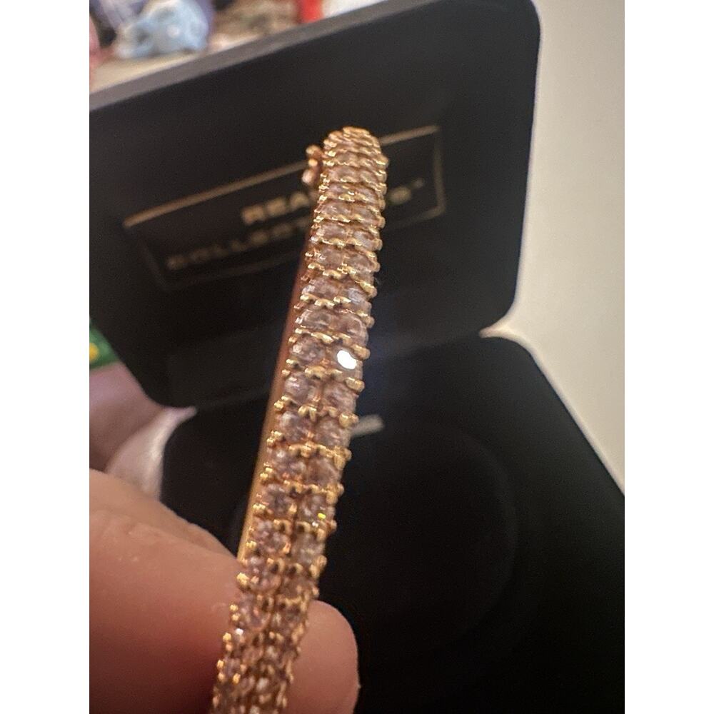 real collectibles by adrienne Gorgeous Gold Tone Diamonite Bangle Bracelet - Picture 6 of 9